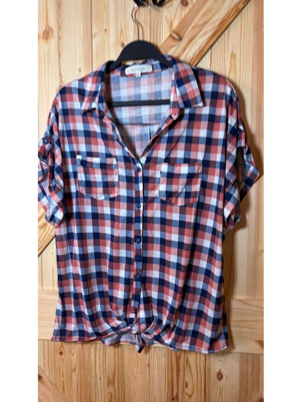 Eden & Olivia XL Button-Up Plaid Blouse with Tie Front